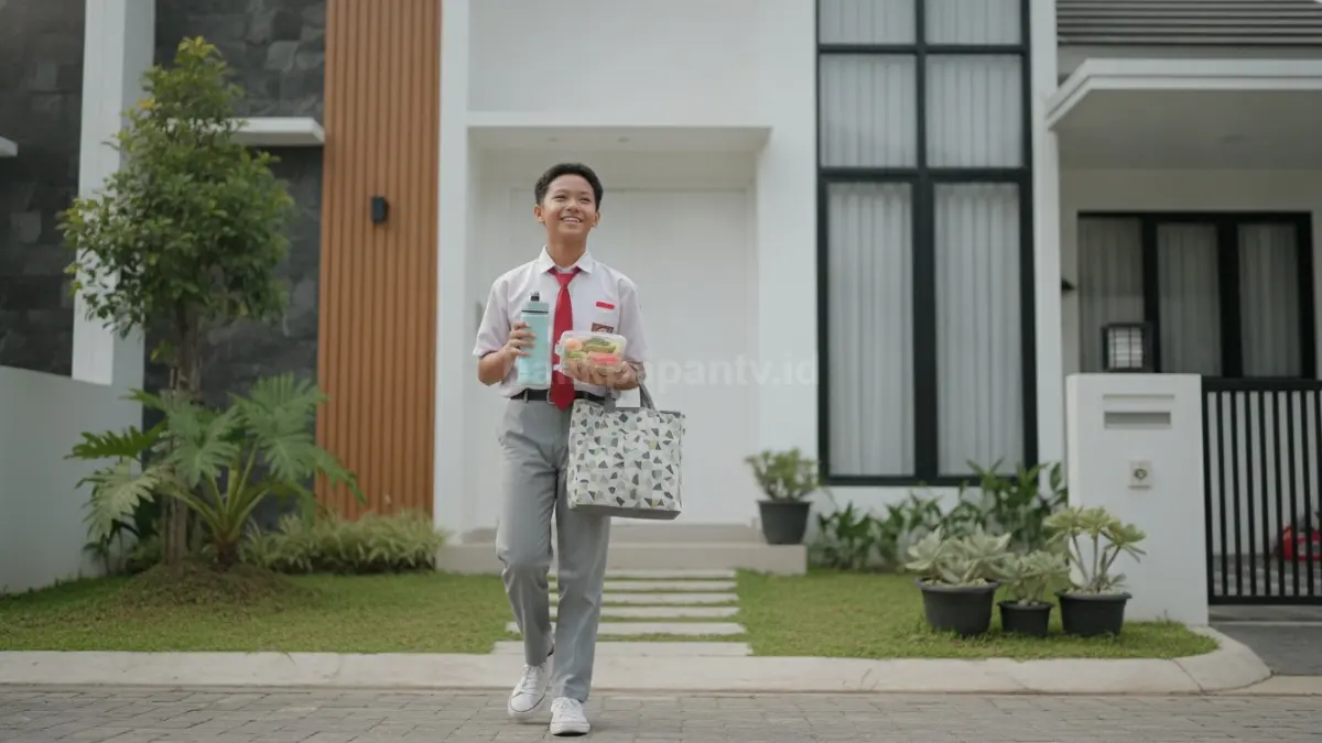 Pelajar membawa botol air minum dan bekal sehat sebagai bagian dari gaya hidup sehat.
