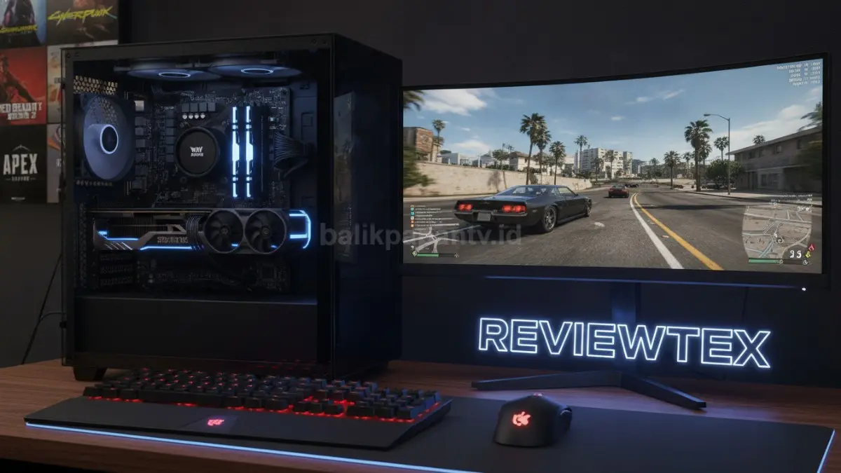 Pengujian performa GTA 5 dan game populer pada rakitan PC gaming murah Reviewtex. (BTV/Ai)