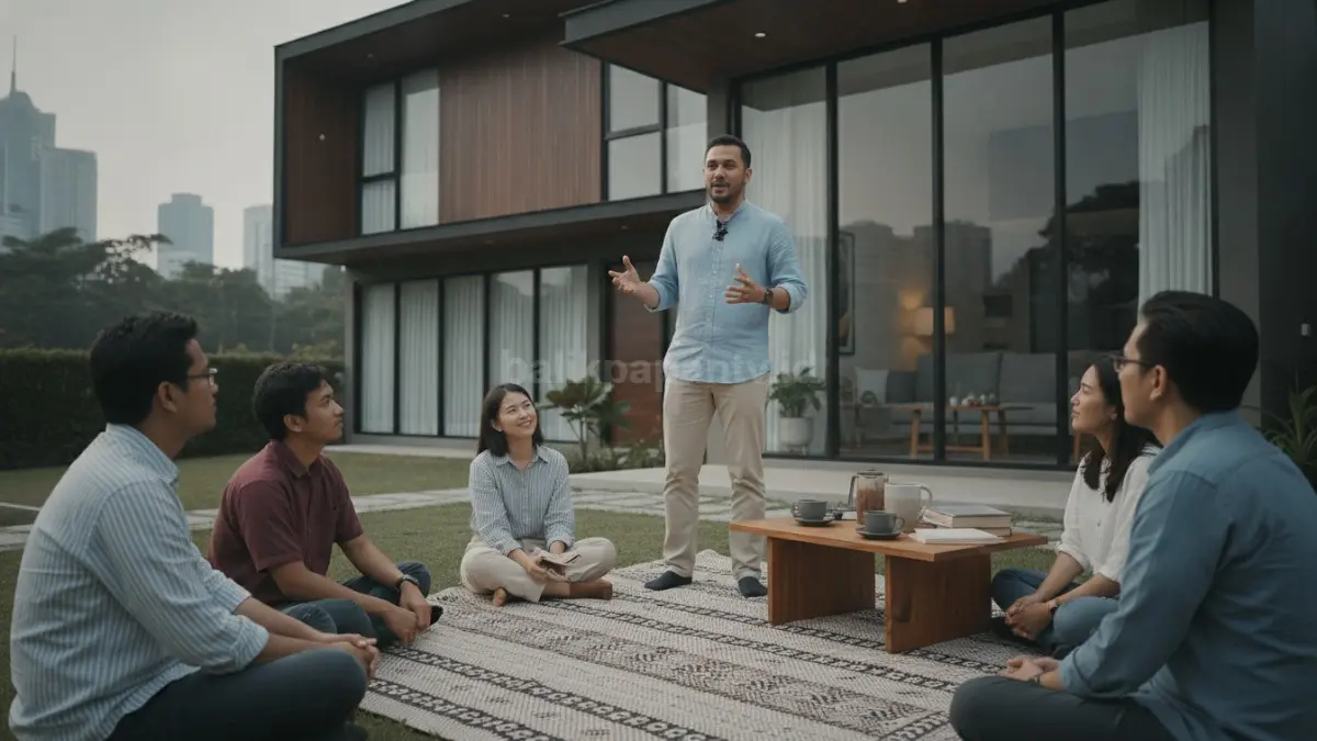 Seseorang sedang bercerita di hadapan komunitas kecil, menggambarkan manfaat hobi storytelling.
