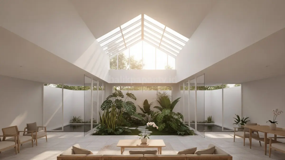 Skylight pada area tengah rumah membantu pencahayaan alami masuk sepanjang hari.
