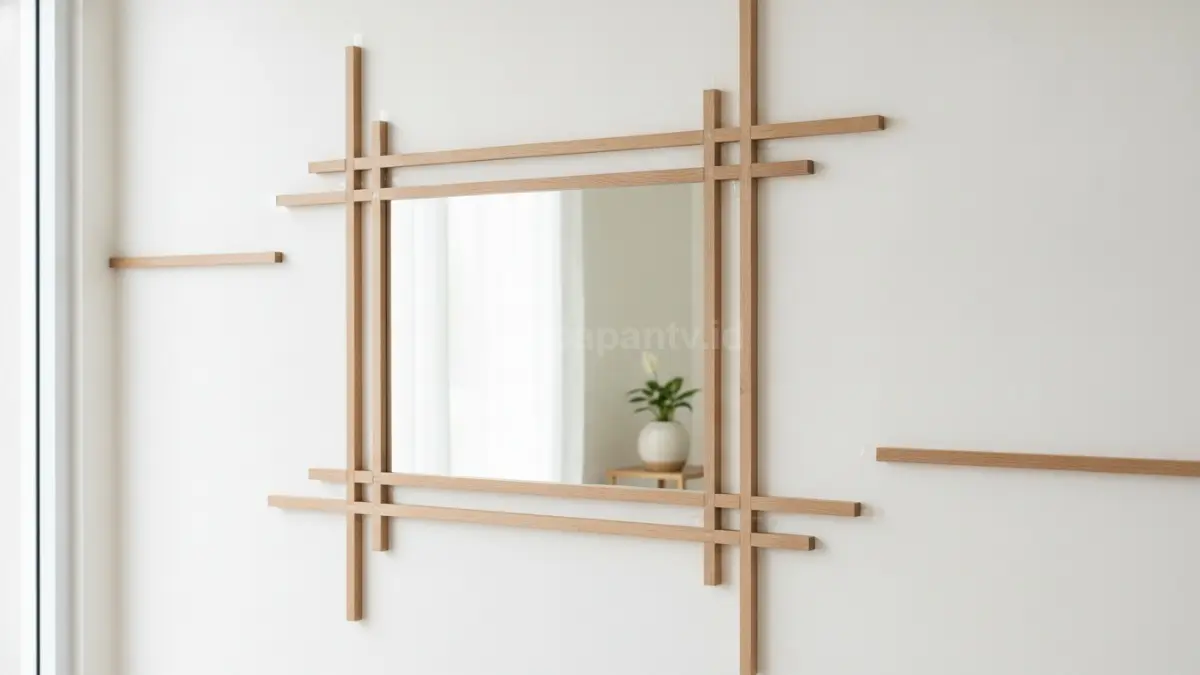 Bingkai bilah kayu minimalis menghadirkan tampilan modern dengan aksen garis yang sederhana. (BTV/Ai)