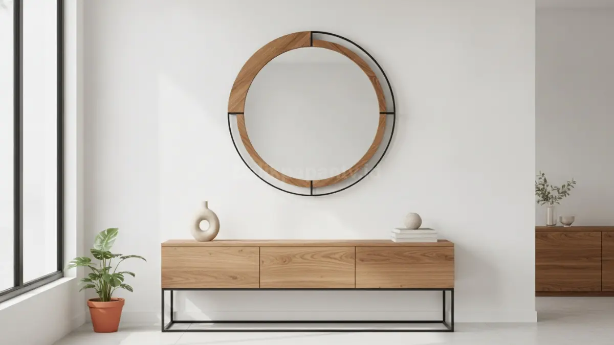 Bingkai kombinasi kayu dan logam tipis menciptakan tampilan industrial yang modern dan elegan. (BTV/Ai)