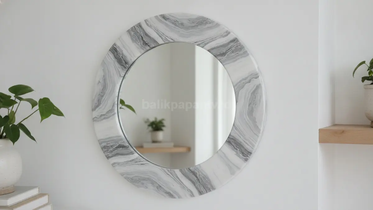 Bingkai resin bermotif batu alam menghadirkan kesan elegan dengan bobot yang lebih ringan. (BTV/Ai)