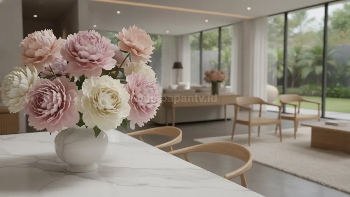Bunga peony memberikan sentuhan mewah dan elegan pada dekorasi interior rumah. (BTV/Ai)