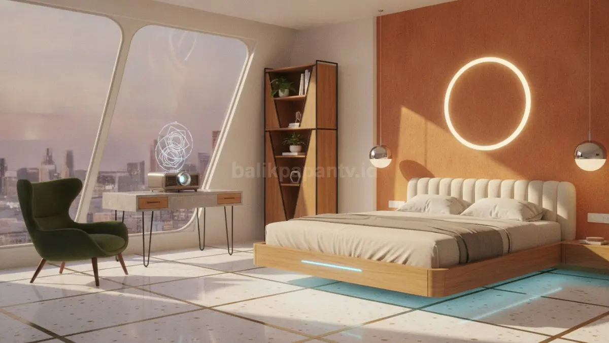 Furnitur bergaris tegas dan minimalis menghadirkan tampilan retro futuristik yang rapi, nyaman, serta tetap fungsional.  (BTV/AI)
