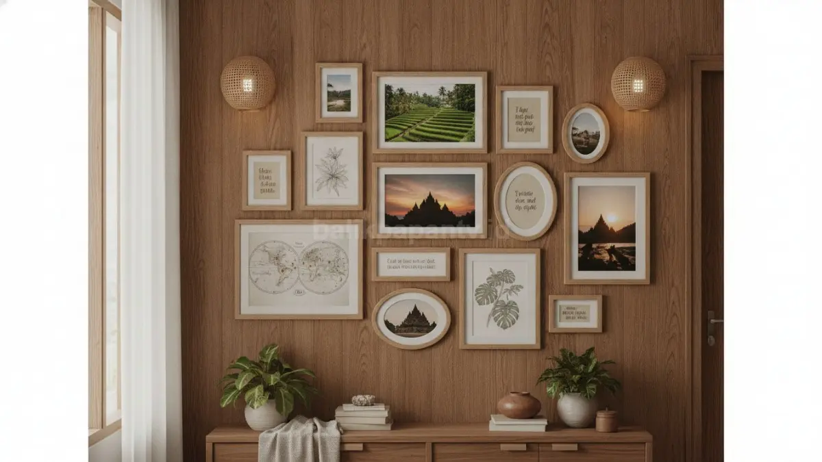 Gallery wall berisi foto perjalanan dan ilustrasi favorit menciptakan sudut rumah penuh cerita personal. (BTV/Ai)
