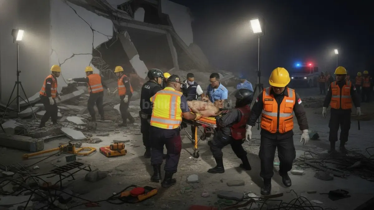 Kondisi bangunan yang mengalami kerusakan parah akibat getaran gempa bumi kembar berkekuatan besar di Venezuela. 