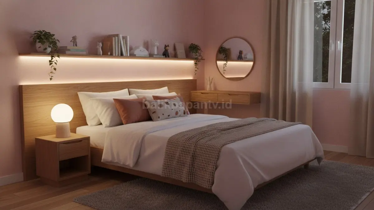 Lampu LED warm white membuat dekorasi kamar pink terasa lebih hangat dan nyaman. (BTV/Ai)