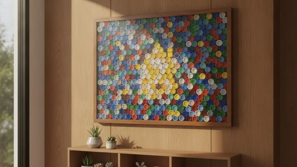 Papan nama ruangan dari tutup botol bekas memberi sentuhan dekorasi personal, kreatif, dan menarik perhatian keluarga.  (BTV/AI)