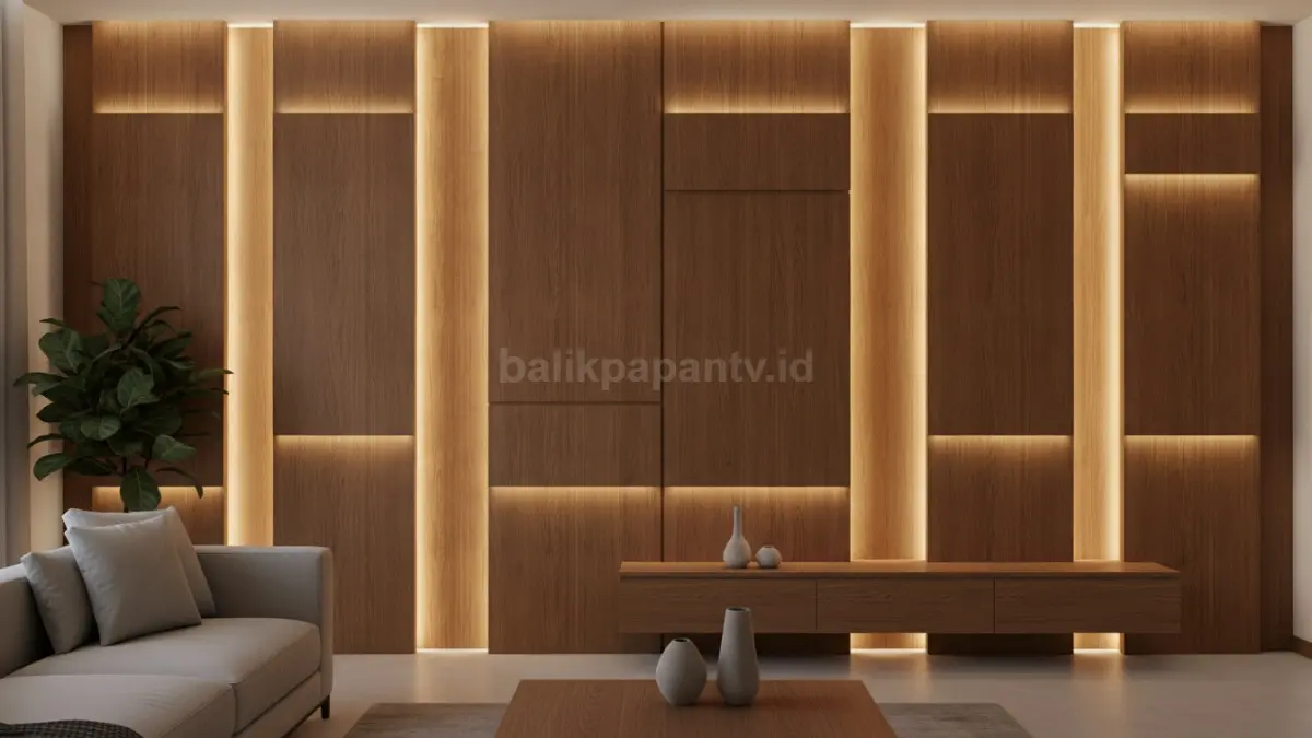 Wall panel modern dengan pencahayaan LED tersembunyi menghadirkan suasana hangat, elegan, dan nyaman maksimal. (BTV/Ai)
