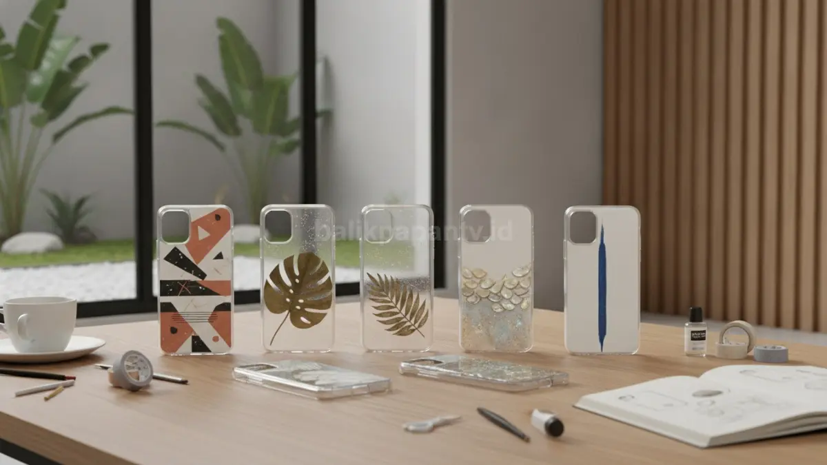 Beberapa desain DIY case HP bening hasil karya handmade dengan tema minimalis dan estetik.
