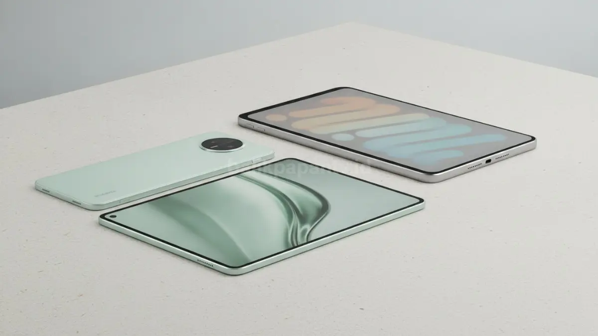 Huawei MatePad Mini dan iPad Mini berdampingan memperlihatkan perbedaan desain tipis serta layar PaperMatte yang menjadi sorotan utama. (BTV/Ai)