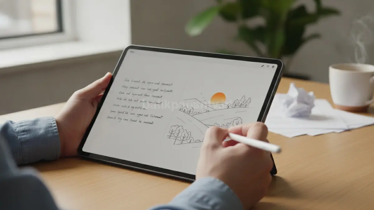 HUAWEI MatePad Mini dengan HUAWEI M-Pencil Gen 3 digunakan untuk mencatat dan menggambar digital. (BTV/Ai)
