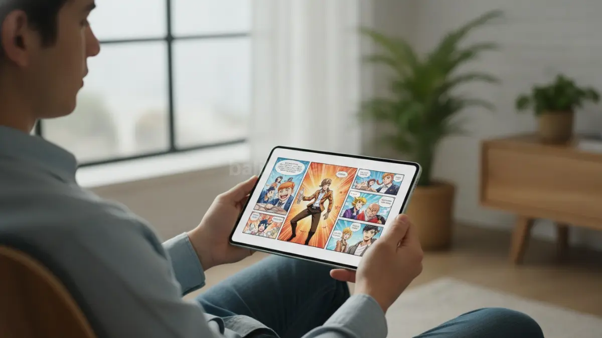 Huawei MatePad Mini digunakan untuk membaca komik digital dengan layar PaperMatte yang minim pantulan cahaya. (BTV/Ai)