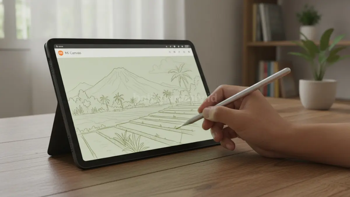 Poco Pad C1 digunakan untuk menggambar dengan stylus universal melalui aplikasi Mi Canvas. (BTV/Ai)