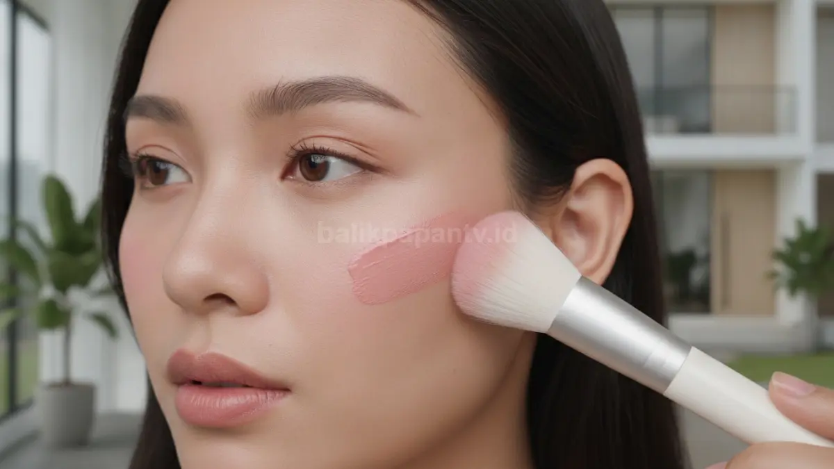 Tekstur blush cream yang lembut saat dibaurkan pada kulit wajah dengan hasil merata.
