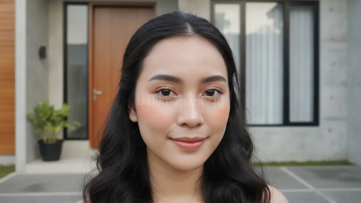 Aplikasi skin tint tipis dan blush natural untuk tampilan segar.
