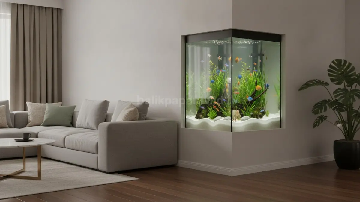 Aquarium sudut menghadirkan sentuhan dekoratif tanpa mengurangi ruang gerak. (BTV/Ai)