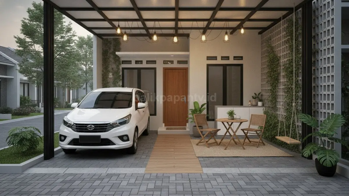 Carport dapat difungsikan sebagai area parkir sekaligus ruang berkumpul keluarga. (BTV/Ai)