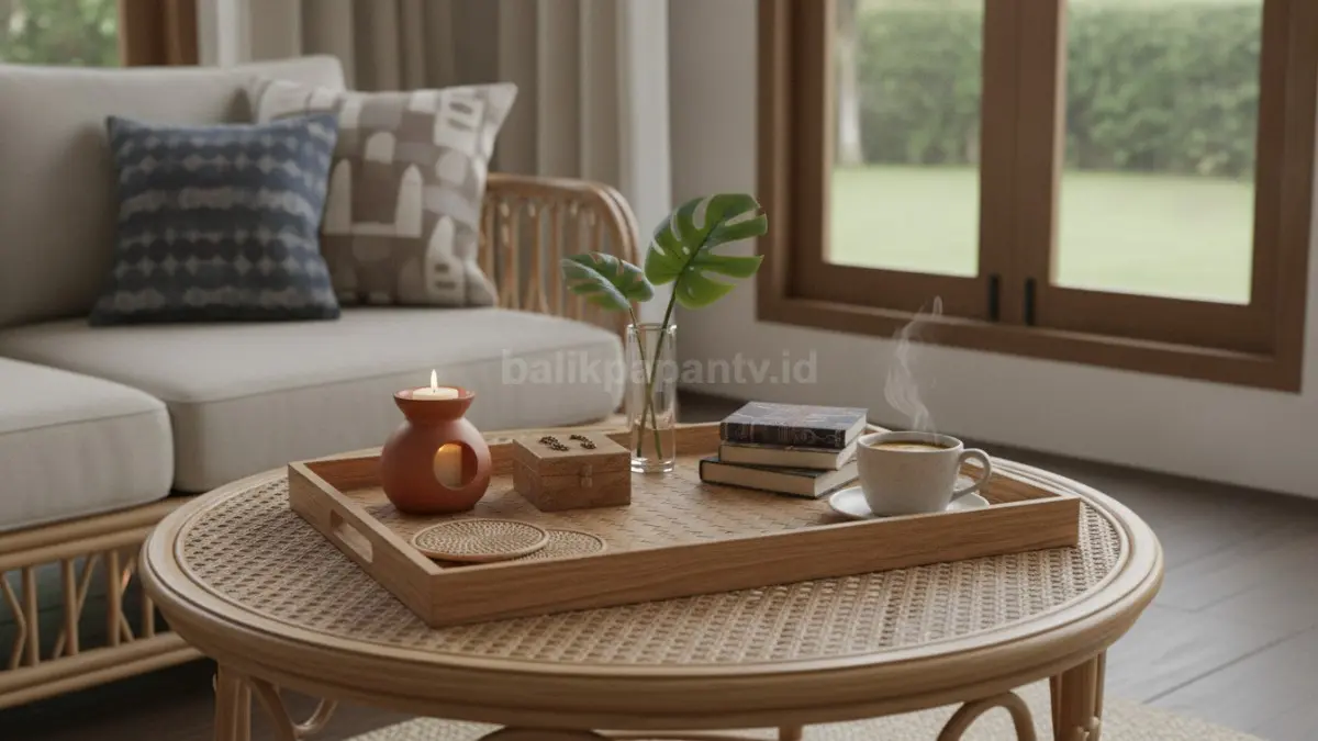Decor tray multifungsi membantu merapikan barang kecil agar meja tetap teratur dan nyaman.  (BTV/AI)