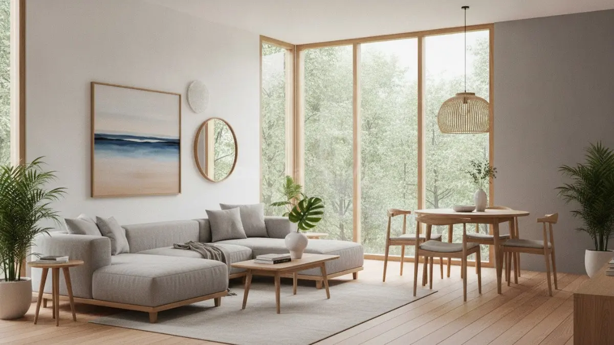 Dekorasi sederhana seperti cermin, lukisan, dan lampu minimalis memperkuat karakter rumah Scandinavian yang elegan. (BTV/Ai)
