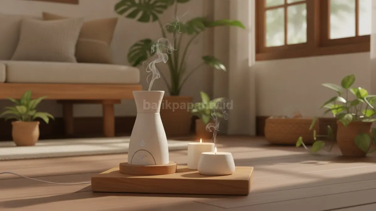 Diffuser keramik minimalis bernuansa elegan, mudah dipadukan dekorasi, menghadirkan aroma nyaman dan menenangkan.  (BTV/AI)