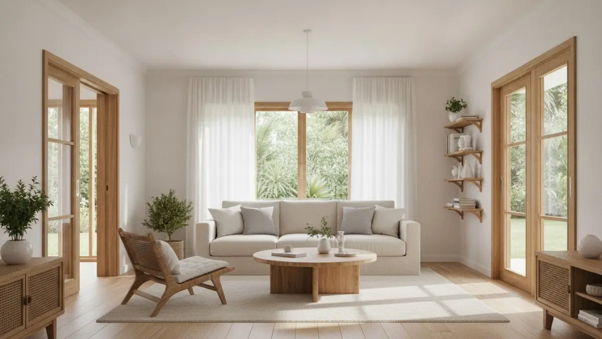 Dominasi warna putih dan krem menghadirkan rumah Scandinavian yang terasa lapang, hangat, serta elegan sepanjang hari (BTV/AI)
