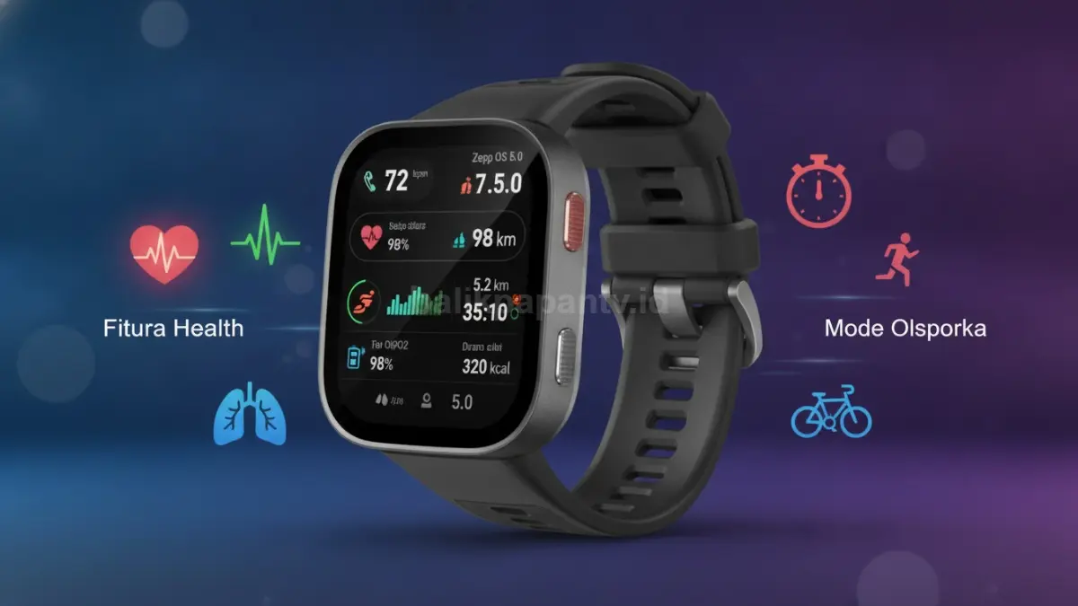 Fitur kesehatan dan mode olahraga Amazfit Bip Max berbasis Zepp OS 5.0. (BTV/Ai)