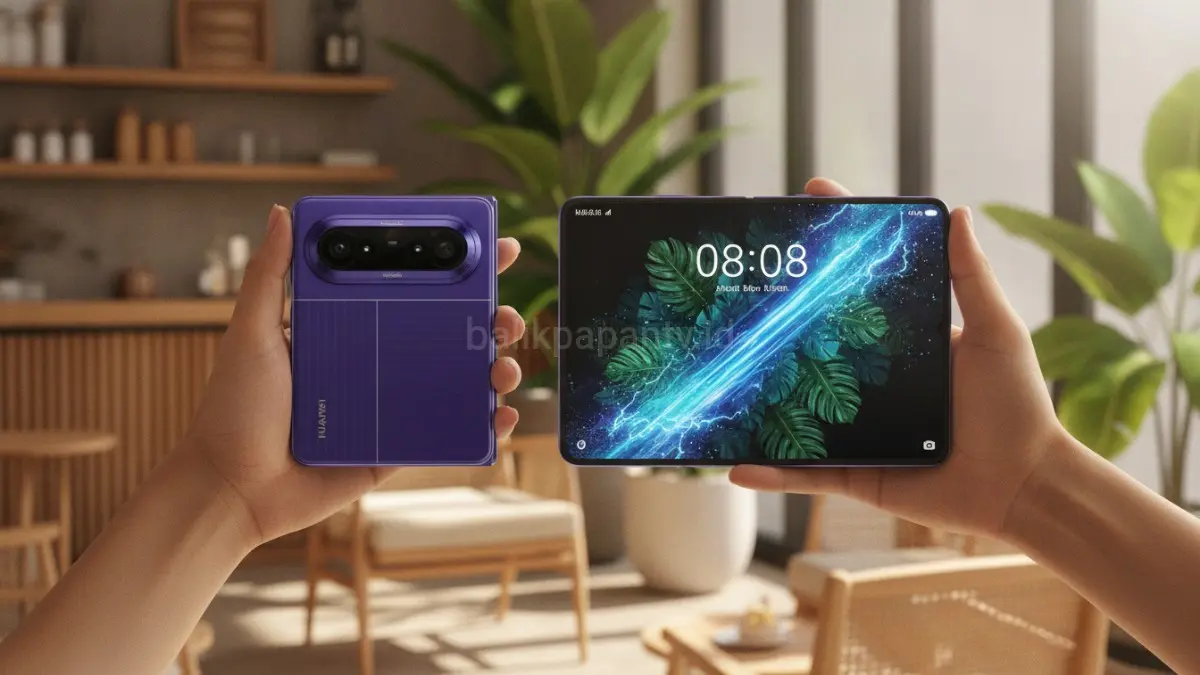 Inovasi Huawei Pura XMAX sebagai smartphone lipat wide foldable generasi baru menghadirkan desain fleksibel, layar lebih luas, serta pengalaman multitasking yang lebih imersif dan modern.(BTV/AI) 