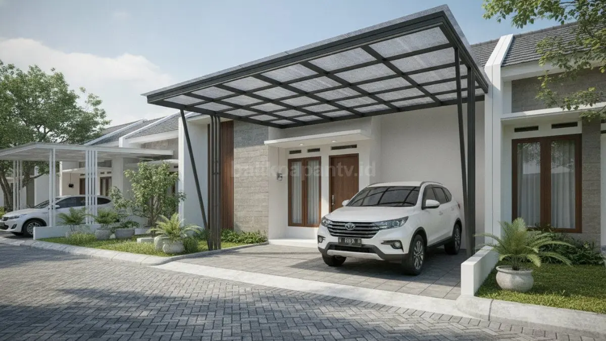 Kanopi baja ringan membuat carport modern, kokoh, dan tetap teduh. (BTV/Ai)