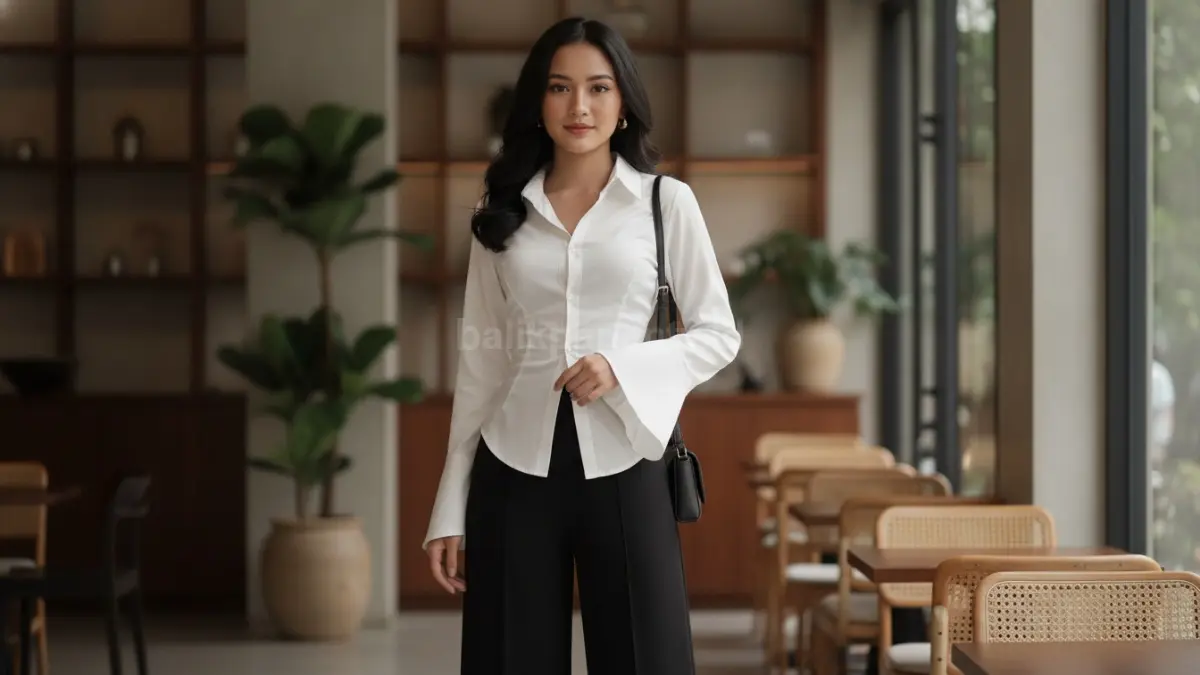 Kemeja putih berkualitas memberi tampilan bersih, rapi, dan mudah dipadukan. (BTV/Ai)