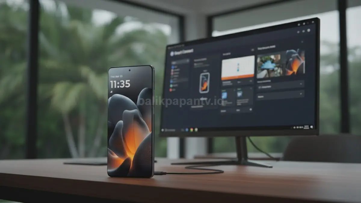 Motorola Signature memperlihatkan layar LTPO, bodi tipis, dan fitur Smart Connect saat terhubung ke monitor. (BTV/Ai)