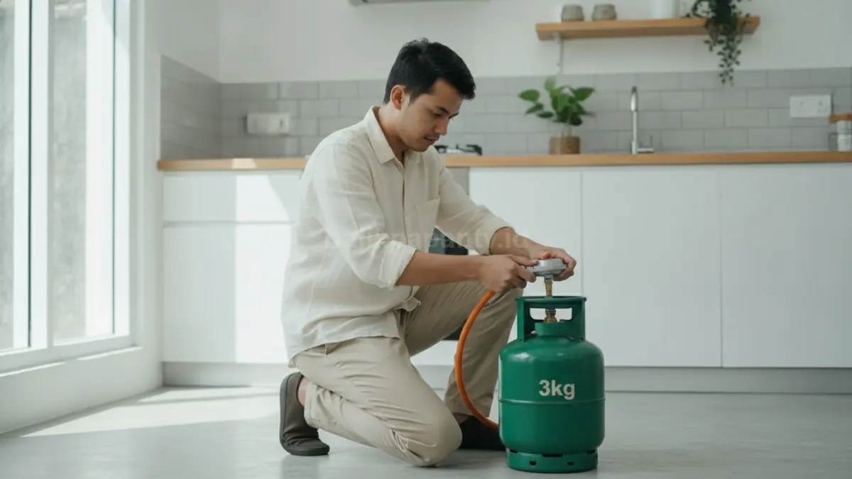 Pasang regulator secara tegak agar sambungan rapat dan aman dari kebocoran. (BTV/Ai)