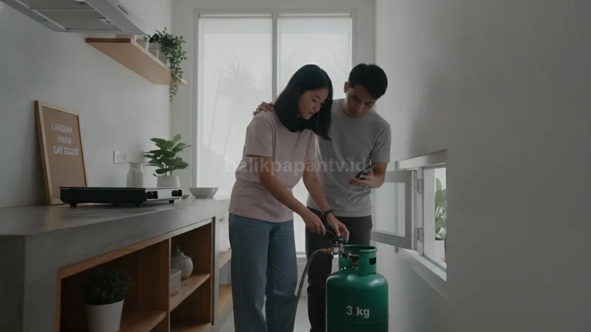 Pengguna memeriksa kebocoran tabung LPG menggunakan air sabun sebelum menyalakan kompor sebagai langkah keamanan. (BTV/Ai)