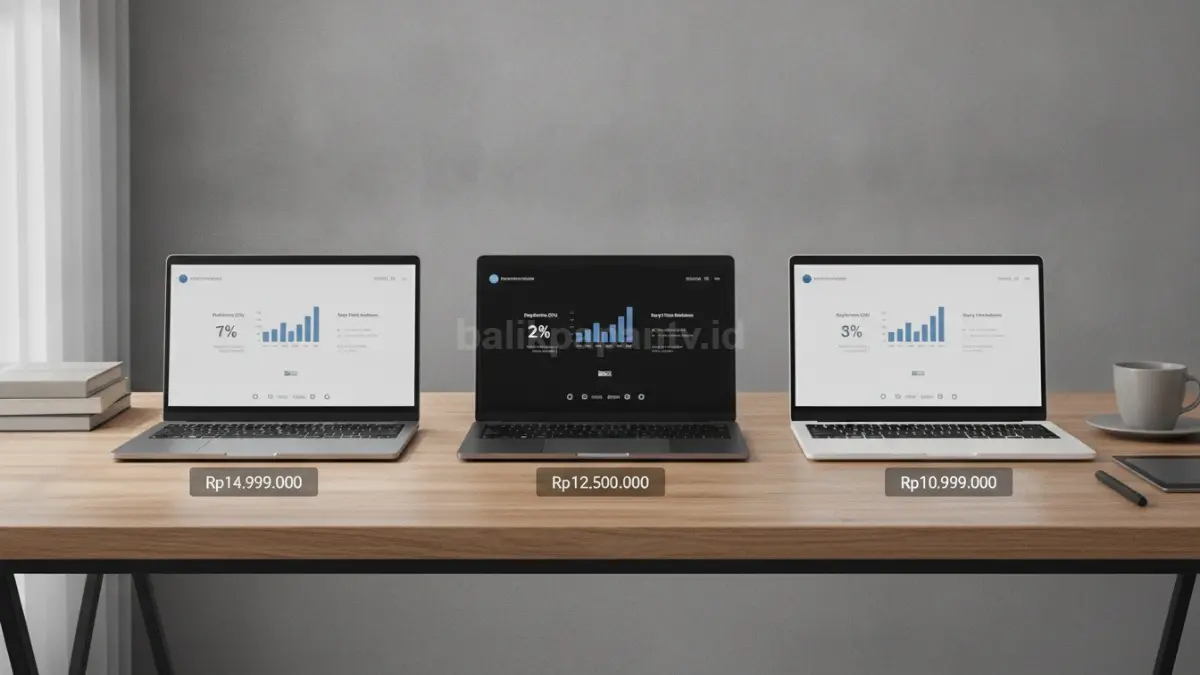 Perbandingan laptop tipis terbaik Rp10–15 juta pertengahan 2026 untuk kebutuhan kuliah dan produktivitas harian. (BTV/Ai)