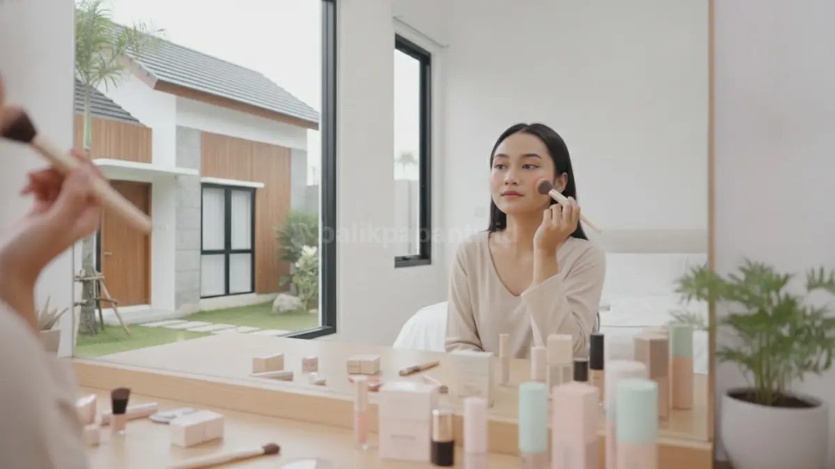 Proses aplikasi makeup ringan untuk menciptakan wajah segar dan natural setiap hari.
