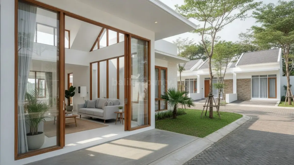 Rumah minimalis dengan ruang terbuka, taman kecil, dan pencahayaan alami yang menghadirkan suasana lapang serta nyaman. (BTV/Ai)