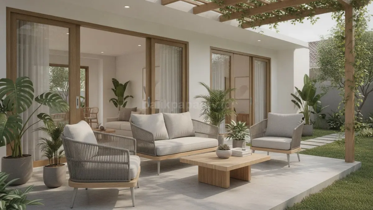 Sofa berukuran proporsional membuat teras tetap nyaman, rapi, dan terasa lebih luas. (BTV/Ai)