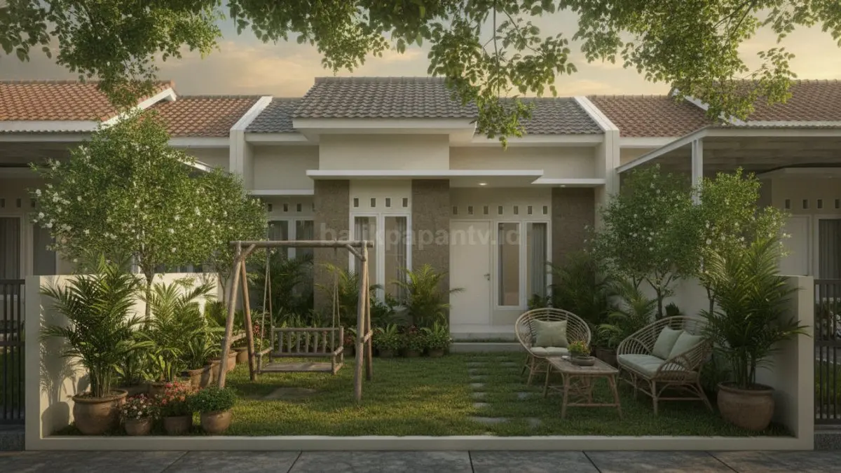 Taman hijau mungil mempercantik rumah type 45 sekaligus menciptakan area santai nyaman untuk keluarga setiap hari (BTV/Ai)
