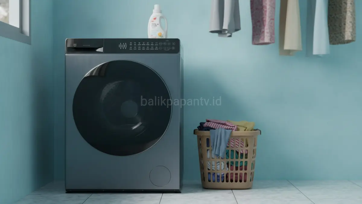 Ulasan mesin cuci dan pengering pintar Xiaomi Mijia dengan fitur AI terintegrasi untuk perawatan optimal.(BTV/AI) 
