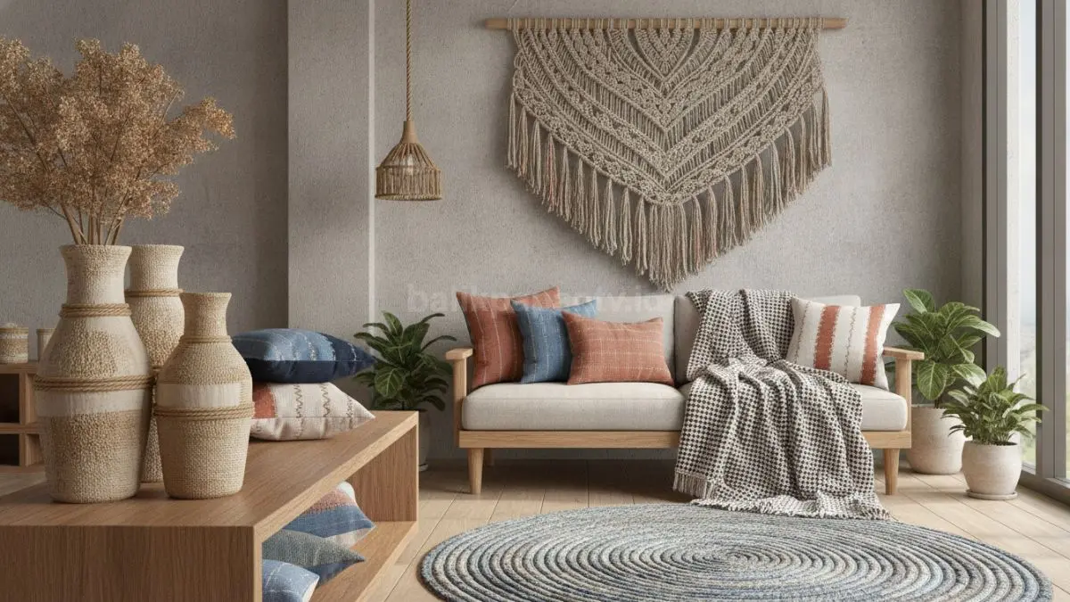 Aneka dekorasi rumah hasil DIY dari kain bekas dengan tampilan sederhana dan estetik.
