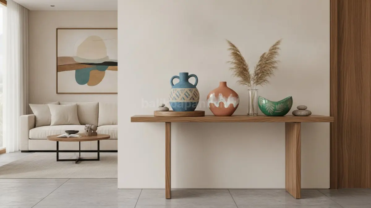 Gambar utama: Pajangan keramik handmade memperindah interior modern minimalis elegan  (BTV/AI)