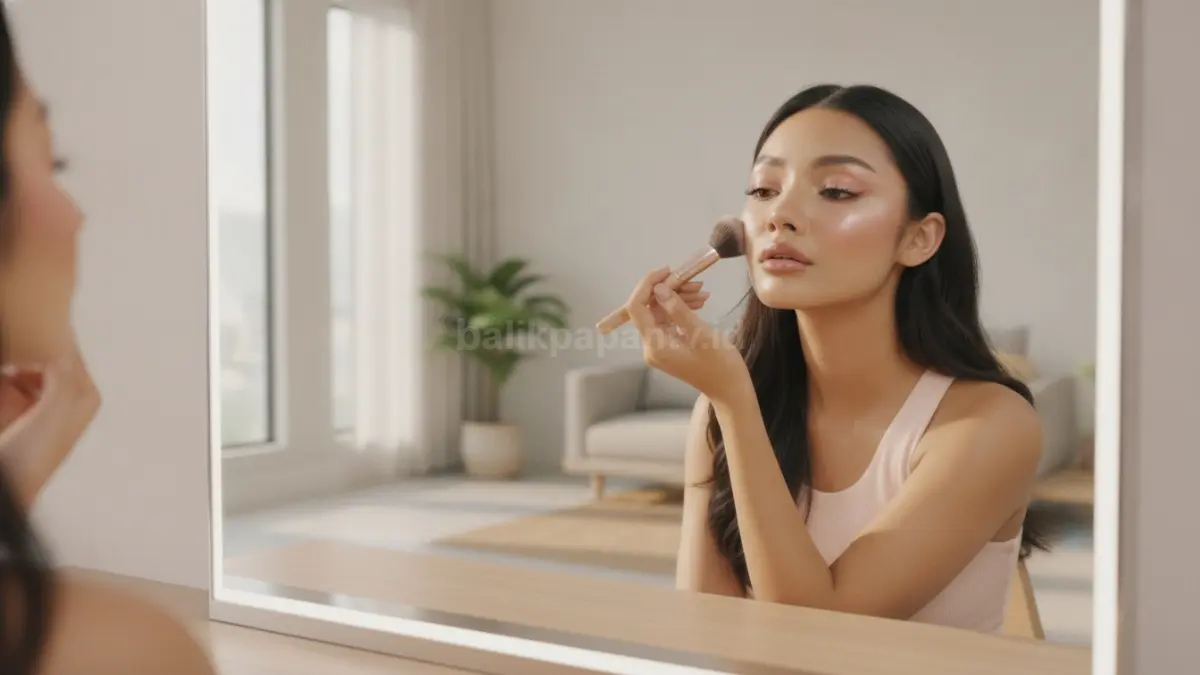 Glass skin natural menampilkan kulit yang sehat, lembap, dan bercahaya dengan riasan ringan. (BTV/Ai)