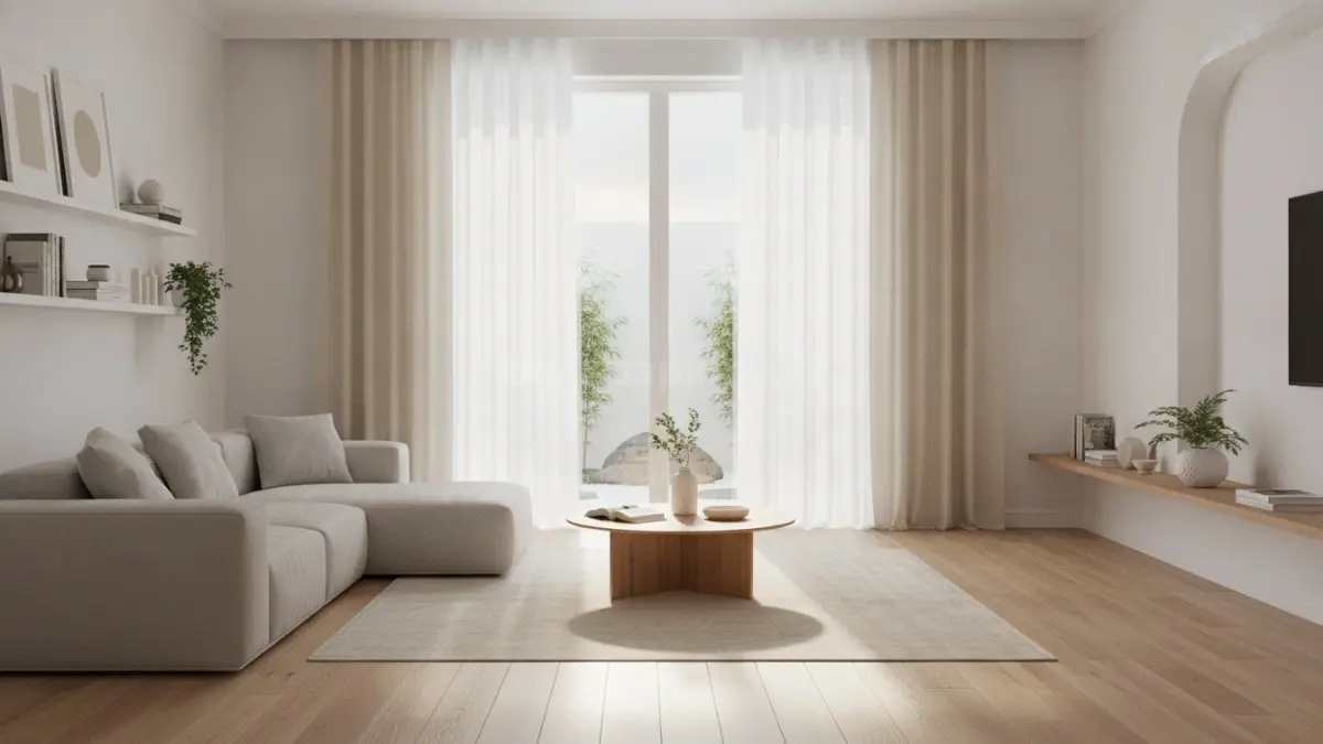 Gorden linen berwarna natural menghadirkan pencahayaan lembut dengan suasana hangat dan elegan pada ruangan. (BTV/Ai)