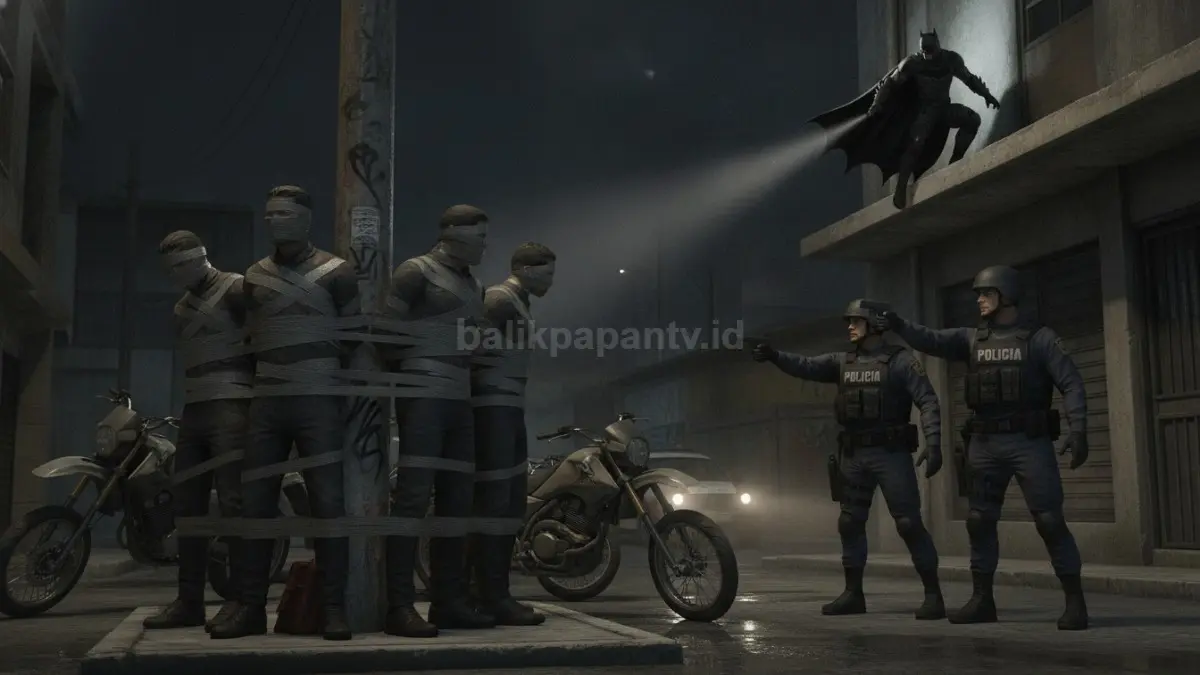 ilustrasi Foto dua tersangka pencuri sepeda motor di Lagos de Moreno Meksiko yang diikat menggunakan lakban pada tiang lampu jalanan oleh pria misterius. (BTV/AI)
