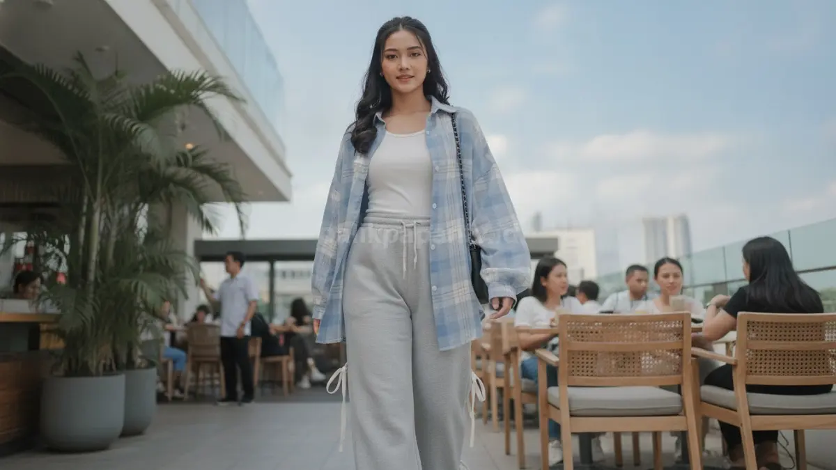 Kemeja flanel sebagai outer di atas kaus polos menghadirkan gaya kasual yang simpel, nyaman, dan mudah dipadukan. (BTV/Ai)