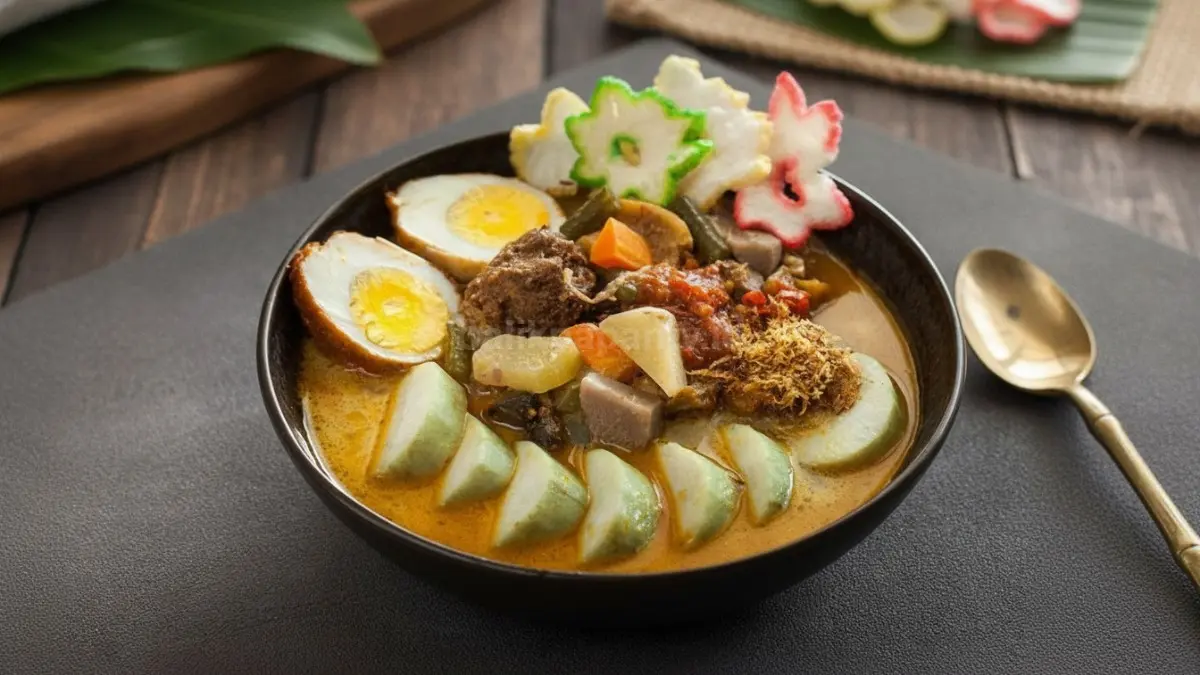 Lontong sayur berkuah santan dengan telur, tahu, dan sambal menjadi sarapan favorit masyarakat Kalimantan Timur.