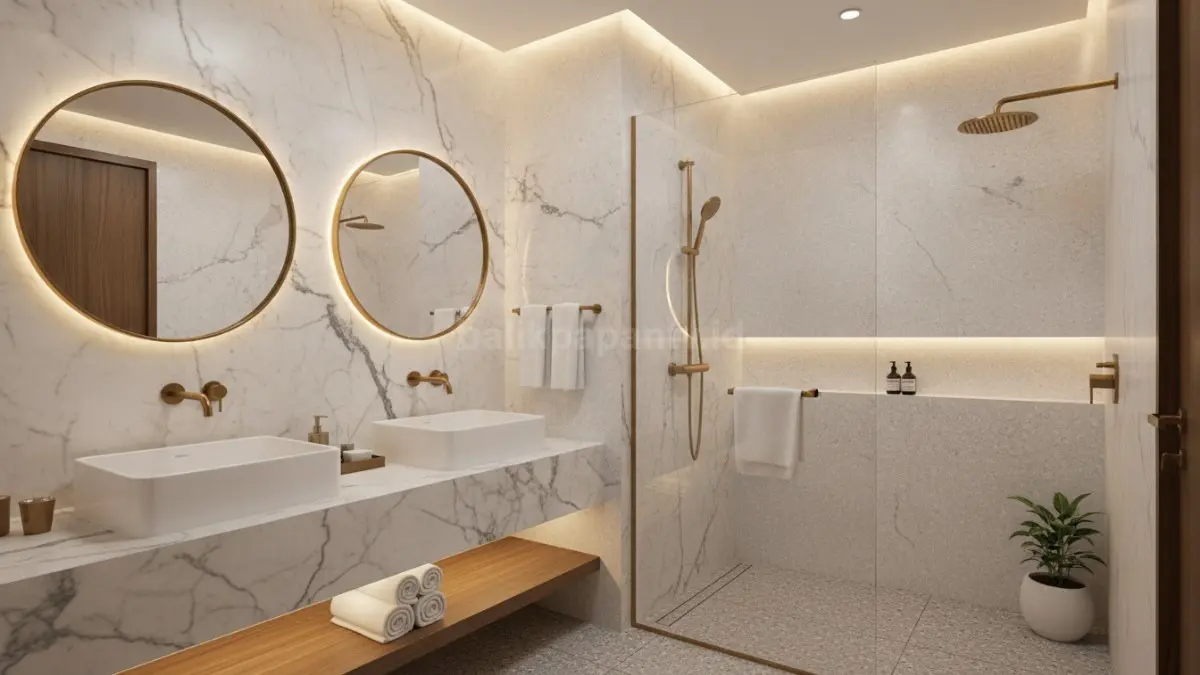 Marmer pada kamar mandi menghadirkan nuansa elegan dan mewah layaknya hotel berbintang. (BTV/Ai)