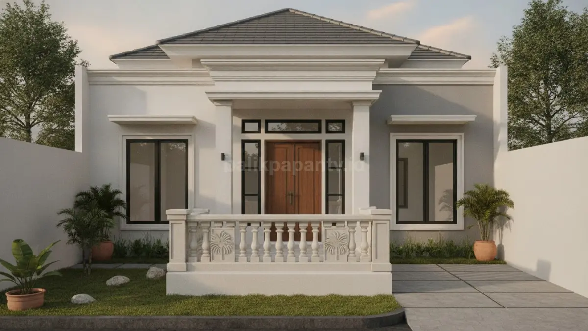 Ornamen klasik seperti cornice, molding, dan ukiran dekoratif mempertegas karakter elegan pada tampilan rumah. (BTV/Ai)