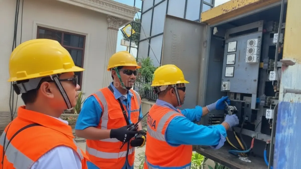 Petugas PLN menangani gangguan sistem kelistrikan saat pemadaman bergilir di sejumlah wilayah Balikpapan.